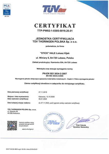 Certyfikat ISO 3834